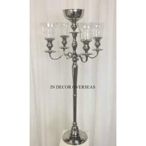 Villa fiestas y mesa de centro de mesa boda decoración plata brillante Acero inoxidable pulido y cristal transparente candelabro con cuentas - Product Image 6