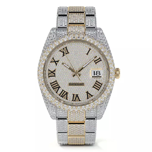 Montre de luxe haut de gamme avec mouvement à quartz en moissanite, design glacé en acier inoxydable avec cadran en verre - Product Image 1