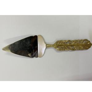 Stainless steel cake server with gold feather handle elegant dessert utensil stylish serving tool premium <b>bakeware</b> cake slicer - Product Image 1