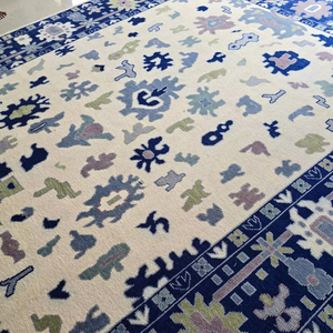 8x10 crème bleu marine haute qualité tapis fait à la main Oushak tapis turcs meilleur Design persan Design pour salon dimensionnement 6x9 - Product Image 1