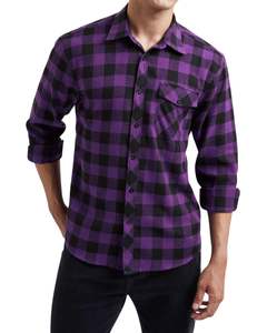 Custom <b>Men</b> Purple Black Plaid Flannel <b>Shirt</b> Long Sleeve Button Up Casual Winter Warm Check <b>Shirt</b> <b>With</b> Chest <b>Pocket</b> OEM Wholesale - Product Image 1