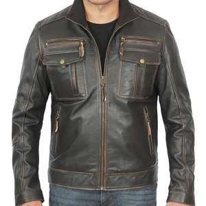 Veste en cuir pour homme de haute qualité fabriquée au Pakistan, style lettreman, en cuir véritable - Product Image 3