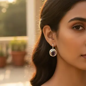 Vintage 925 Silver Drop <b>Earrings</b> with Sapphire Amethyst Pearl Diamond Gemstones Gold Plated <b>Leverback</b> Design for Weddings - Product Image 2