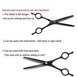 Tijeras de Peluquería Profesionales con Recubrimiento Negro, para Cortar y Entresacar Cabello, con Doble Apoyo para Dedos, Acero Inoxidable Resistente - Product Image 3