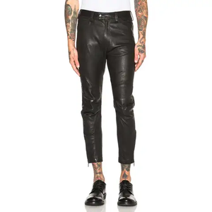 กางเกงหนังสีดำสำหรับทุกเพศคุณภาพสูงออกแบบโลโก้และปักลายเองสำหรับใช้ในชีวิตประจำวันโดยผู้ชาย - Product Image 3