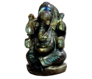 Statue de Ganesha en labradorite, cristal de guérison miraculeux, sculpture, figurine gravée, religieuse, environ 7 pouces. Art des pierres précieuses Rudra d'Inde - Product Image 5