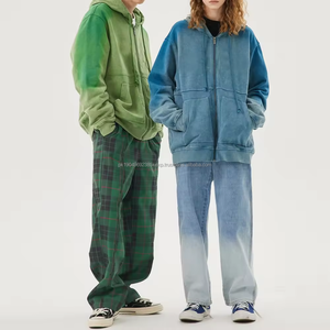 Sweat-shirt streetwear personnalisé délavé au soleil, épaules tombantes, lourd, surdimensionné, à fermeture éclair, broderie de patch, unisexe - Product Image 3