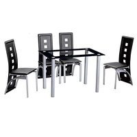 Ensemble de table à manger moderne de luxe en gros avec plateau en verre et pieds en métal, 6 chaises en cuir PU pour la maison et l'hôtellerie