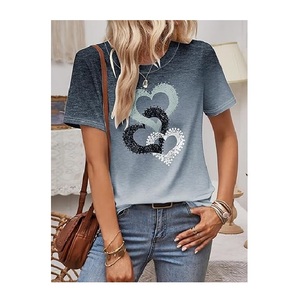 เสื้อยืดแขนสั้นสำหรับผู้หญิงเสื้อเจอร์ซีย์ผ้าฝ้าย100% พิมพ์ลายขนาดใหญ่สำหรับผู้หญิงบังคลาเทศ - Product Image 4