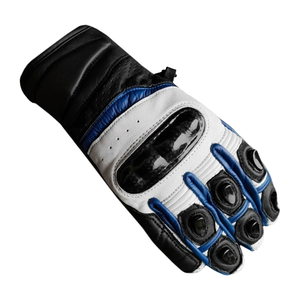 Unisex Genuine Cowhide Leather Motorbike Riding Gloves Blue/Black Armoured Knuckle Printed Custom for Auto Racing Winter - Product Image 3