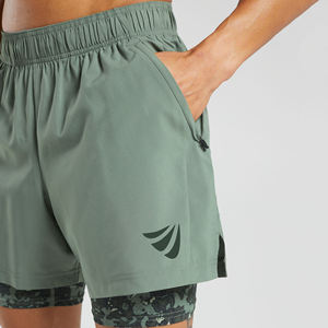 Shorts de sport 2-en-1 en coton pour hommes, grande taille, à séchage rapide, avec poches latérales, pour la course et la gym, style streetwear, vente en gros - Product Image 4