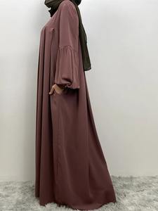 Women's Ruffle Sleeve Maxi Ball Gown Kaftan Jilbabs Lace <b>Appliques</b> Pearl Bride's Abaya Outfit Muslim Eco-Friendly Wedding Milk - Product Image 5