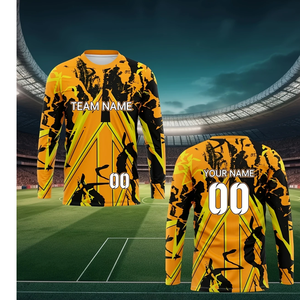 Maillot de football américain pour adultes en gros, noir et jaune, manches longues, col rond, polyester, service pour l'entraînement sportif en équipe - Product Image 5