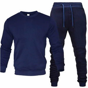 Conjunto de 2 piezas con cuello redondo, sudaderas deportivas para hombre, chándal de invierno a prueba de viento con pantalones con cordón, patrón sólido para correr y hacer deporte - Product Image 3