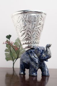 Bol décoratif antique en laiton et pierre naturelle argentée - Product Image 4