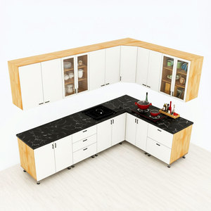 Système d'armoires de cuisine en bois naturel en forme de L BTB68019 - Solide et durable - Product Image 1