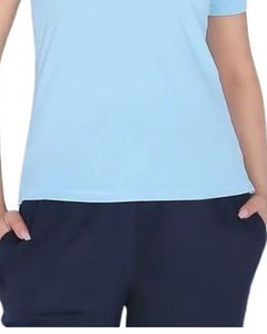 Polo bleu clair pour femme, décontracté, manches courtes, coton doux, confortable, à porter au quotidien, respirant, col classique, t-shirt haut - Product Image 5