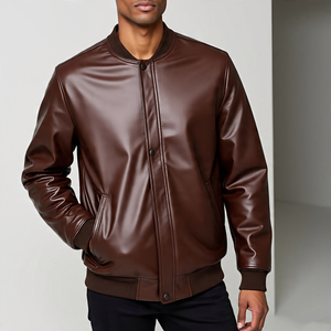 แจ็คเก็ตหนังแท้สำหรับผู้ชายเสื้อโค้ทหนังแกะวัวแขนยาวมีซิปเสื้อโค้ทผู้ชายระบายอากาศได้ดี - Product Image 1