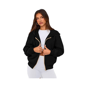 Sudadera con capucha y cremallera para mujer, manga larga, con logo frontal, diseño liso, transpirable, moderna para invierno, con servicio OEM - Product Image 1