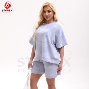 2025 ensembles de survêtement pour femmes taille haute coupe ajustée 2 pièces T-Shirt à manches courtes avec short ensemble tenue décontracté pour les femmes - Product Image 5