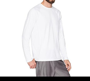 Camiseta de Manga Larga Blanca para Hombre, 100% Poliéster, Secado Rápido, Corte Regular, Cuello Redondo, Color Sólido Informal, Tejido de Punto - Product Image 2