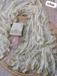 Sari indien élégant pour femmes, style Bollywood, en soie chocolat fleurie, avec broderie Foilgotapatti, design traditionnel, fabriqué en Inde - Product Image 3