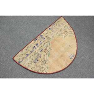 Tapis turc beige vintage 2.4x1,5 pieds fait à la main classique grande surface rectangle motif abstrait pour salon chambre à coucher pour couloir - Product Image 4