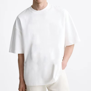 Camiseta de hombre en stock 100% algodón logotipo personalizado diseño lujo calidad Rib cuello redondo Oversize Drop Shoulder Streetwear camiseta en blanco - Product Image 5