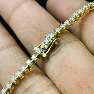 14K oro blanco 2mm diamante Natural cristiano lujo tenis pulsera joyería fina regalo - Product Image 5