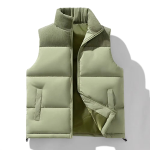 Chaleco Acolchado con Capucha Verde Unisex, Cuello Alto, Cierre de Cremallera, Impermeable, Cortavientos, Transpirable, Chaqueta Casual de Invierno, Color Sólido - Product Image 1