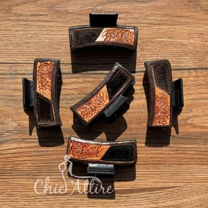 New Real Western Stylish Hair on Hand Tooled Leather Hair Claw <b>Clip</b> Personalized Genuine Leather Claw Hair Accessories for Women - Product Image 1