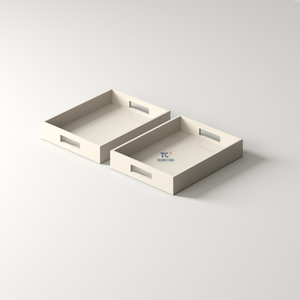 Fabrication de plateaux en laque rouge Plateau décoratif rectangulaire grand festonné laqué de luxe fait à la main - Product Image 2