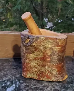 Pilon et mortier en bois de conception antique, outil élégant, parfait pour broyer les épices, les herbes et les graines, la médecine et la cuisine d'Inde - Product Image 1