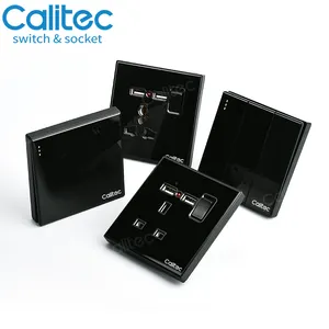 Calitec UK standard Saudi Arabia Acrylic/Tempered glass 1 GANG Flat 3 Pin wall switch socket factory supply