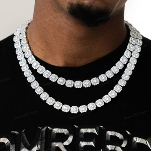 Collier de tennis Moissanite coupe ronde à la mode pour hommes entièrement glacé avec des micro diamants Style de bijoux Hip Hop - Product Image 6
