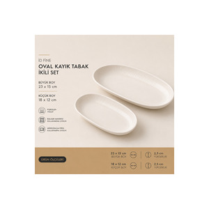 Ensemble de 2 assiettes ovales en porcelaine en forme de bateau, plats à apéritif et plats de service rayés, vaisselle durable - Product Image 1