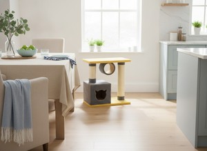Amistar Classic Arbre à chat à 2 niveaux en sisal avec tunnel et colonne d'intimité, durable, facile à assembler, emballé en carton, hauteur 70 cm pour chats et chatons - Product Image 3