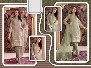 Nouvelle broderie lourde avec perles belle soie Salwar Kameez avec pantalon droit enseignable et fantaisie Dupatta - Product Image 5