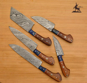 Juego de cuchillos de chef de acero de Damasco personalizable con mango de madera Pakka, herramientas de cocina compatibles con OEM para venta al por mayor - Product Image 2