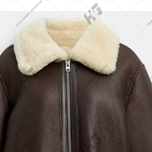 Chaqueta de Cuero de Oveja Marrón para Hombre, Chaqueta Bomber de Primavera, Impermeable, con Capucha y Cremallera - Product Image 4