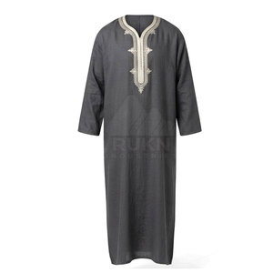 Jubba marocaine simple pour hommes, vêtement islamique traditionnel en coton, décontracté, léger, respirant, pour le quotidien au printemps - Product Image 4