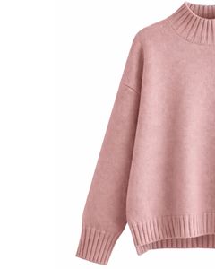 Ensemble de vêtements de détente d'hiver doux en deux pièces pour femmes, composé d'un pull en tricot surdimensionné et d'un pantalon large, en couleur rose blush - Product Image 4