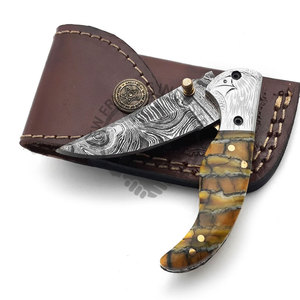 มีดพับได้ทำจากเหล็กดามัสกัสแบบปรับแต่งได้แผ่นเรซินแบบทำด้วยมือหมอนข้างเหล็กสลักด้วยมือ - Product Image 4