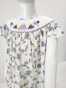 Vestido de niña de cumpleaños bordado personalizado al por mayor vestidos de algodón con estampado de flores para niños vestido de verano informal - Product Image 3