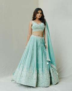 Lehenga para mujer y Lehenga de seda romana superventas, juego de hilo con bordado de secuencia Choli y Lehenga con Dupatta - Product Image 6