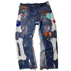 Jeans de Mezclilla Desgastados con Parches Multicolores Vintage Personalizados al por Mayor de SPORTISH IMPEX, Unisex - Product Image 1