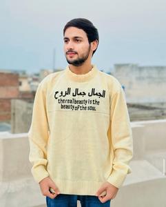 Jersey de invierno con cuello redondo para hombre de primera calidad, suéter de punto de algodón 100% de secado rápido, capucha transpirable, logotipo de Jacquard, personalizado sostenible - Product Image 2