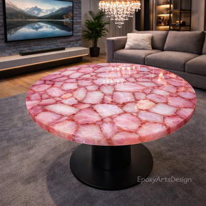 Mesa de Noche de Resina Epoxi y Ágata Rosa Ecológica de Lujo, Hecha a Mano por Diseñadores, para Decoración Moderna del Hogar, Regalo de Diwali/Bautizo - Product Image 6