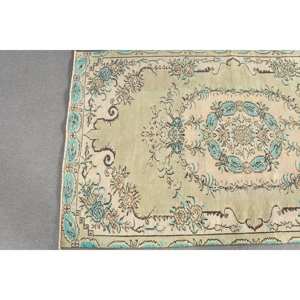 Alfombra turca Vintage Beige Azul 5,2 X 8.6ft Pelo de felpa hecho a mano Altura Estilo Tabriz Rectangular Patchwork Látex Lana Poliéster - Product Image 3