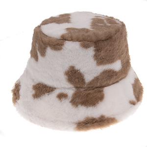 Hot Selling Wholesale Bulk Order Furry Cow Print Fur Bucket <b>Hats</b> <b>for</b> <b>Women</b> 2023 - Product Image 2